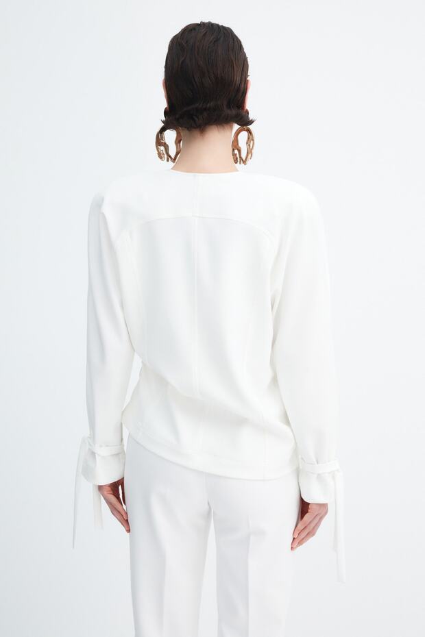 X Zeynep Tosun Ecru Lacing Detailed Jacket TPRAW23CE00017 - 6