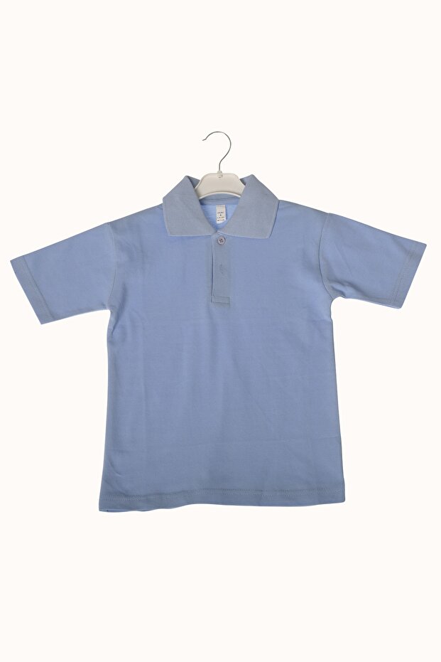 Children's Blue Polo Neck Short Sleeve Solid Color T-shirt
