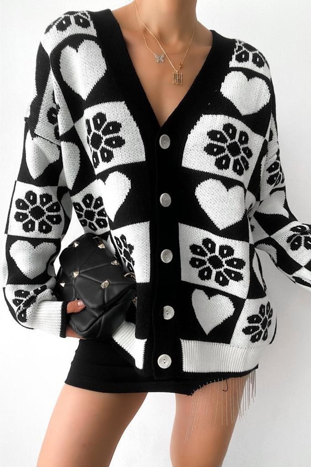 Women's New Season Button Detailed Heart Knitwear Cardigan