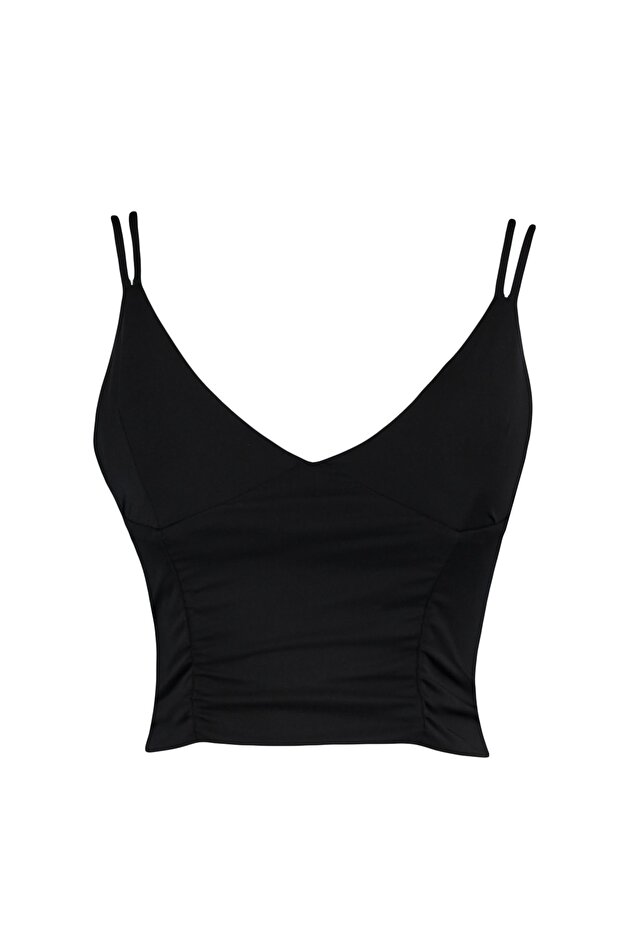 Siyah Destekli/Şekillendirici Çift İp Askılı V Yaka Örme Spor Sütyeni TWOAW23SS00041 - 6