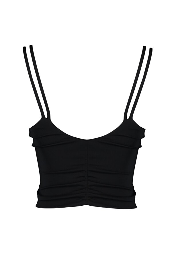 Siyah Destekli/Şekillendirici Çift İp Askılı V Yaka Örme Spor Sütyeni TWOAW23SS00041 - 8