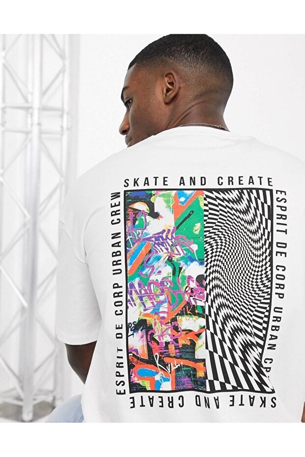 Unisex Skate And Create Printed Oversize White Tshirt