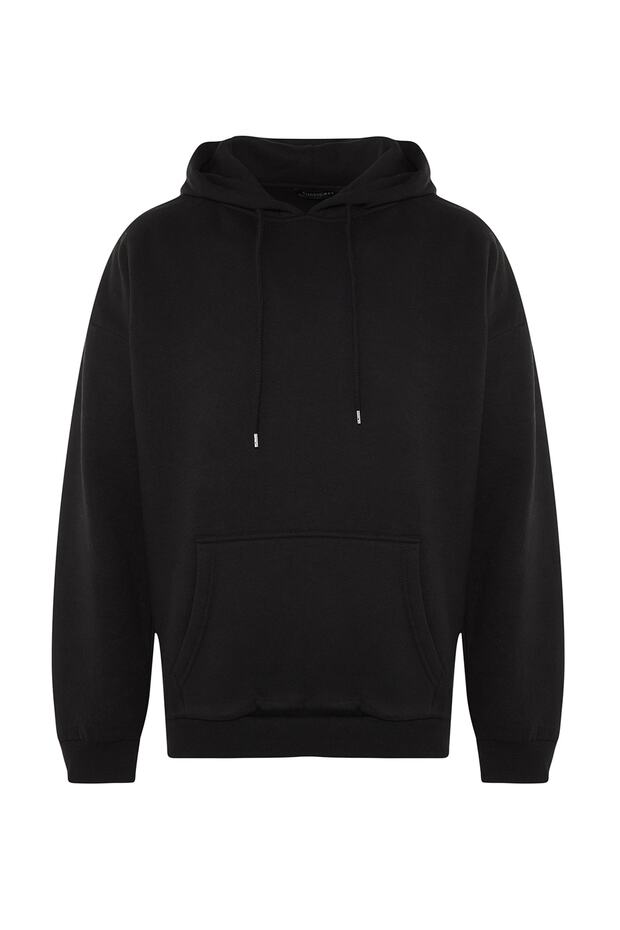 Siyah Oversize/Geniş Kesim Kapüşonlu İçi Polar/Sıcak Tutan Çiçek Baskılı Sweatshirt TMNAW22SW1651 - 8