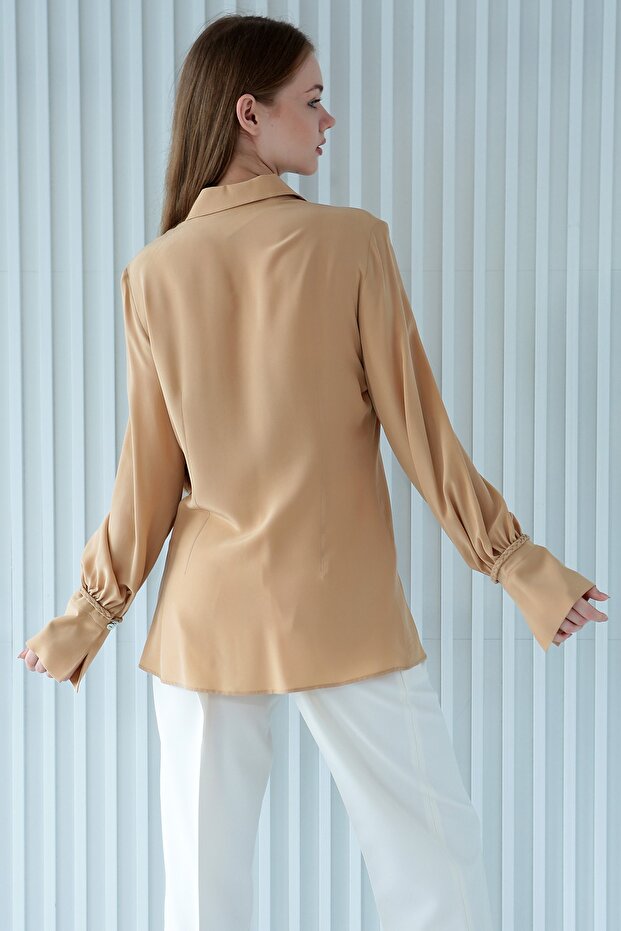 %100 Ipek Bej Gömlek - 6