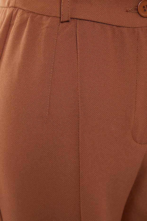 Kahverengi Straight/Düz Kesim Yüksek Bel Nervür Dikişli Dokuma Pantolon TWOSS21PL0093 - 6