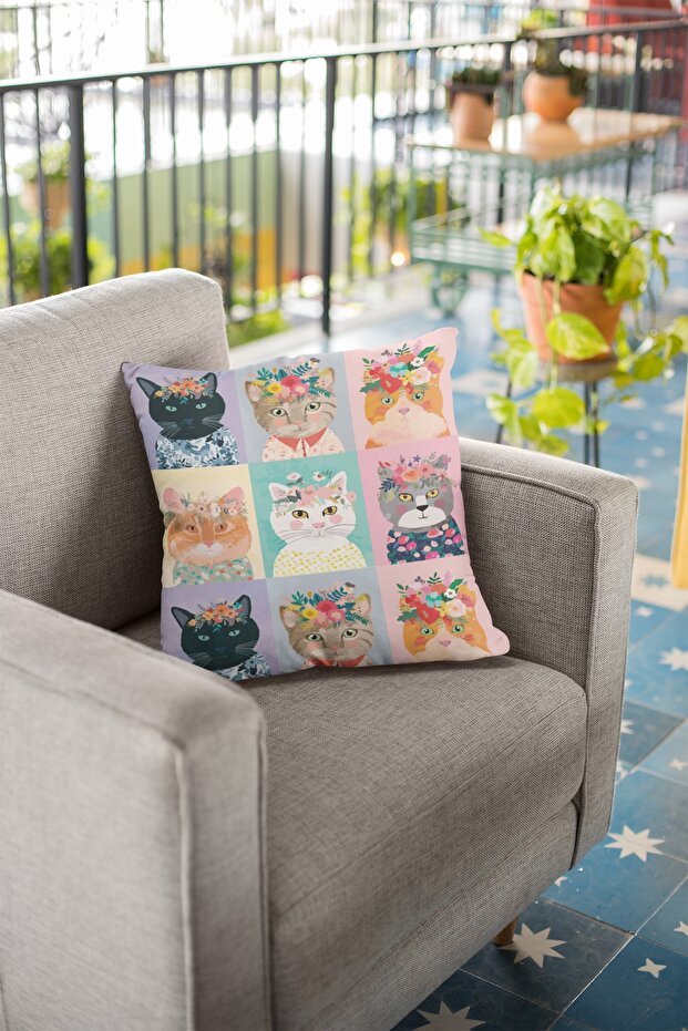 43x43cm Woven Cat Premium Thai Feather Fabric Double Sided Throw Pillow Pillowcase Krl457