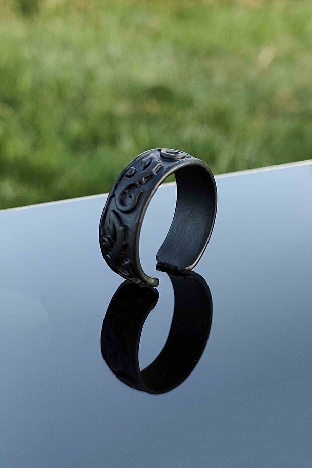 Antique Motif Wave Pattern Adjustable Black Ring - 2