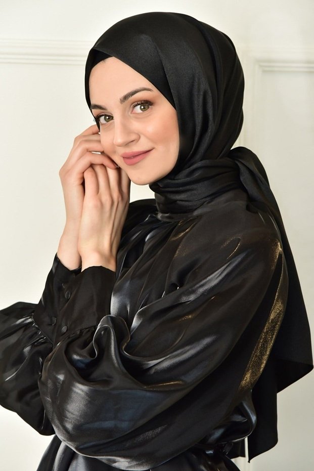 Black Shine Shiny Plain Shawl-color-09