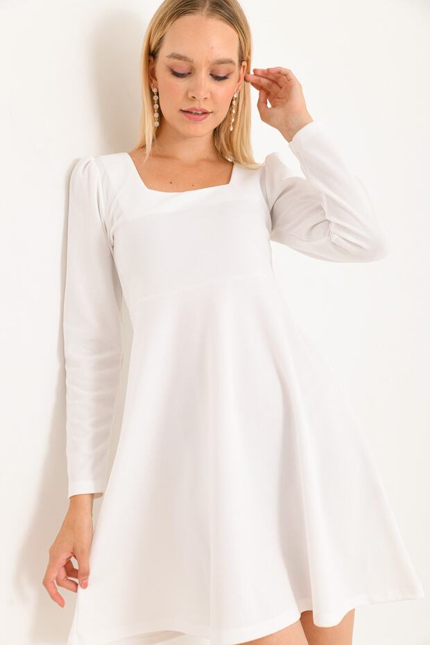 Women's Square Neck Long Sleeve Mini Dress