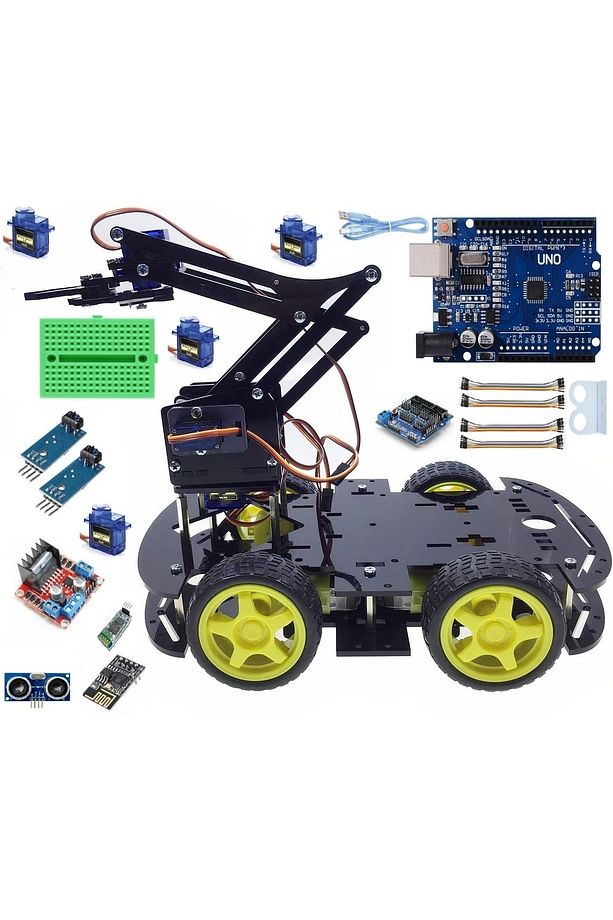 Emes Robotik Robot Kollu 4wd Engelden Kaçan Ve Çizgi Izleyen Bluetoothlu Araç Seti - 1