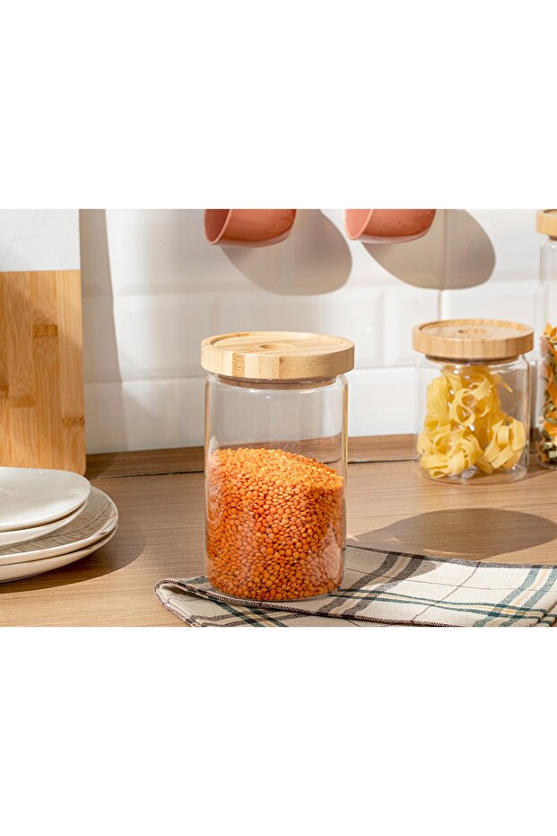 Checker Glass Storage Jar 900 ml Transparent