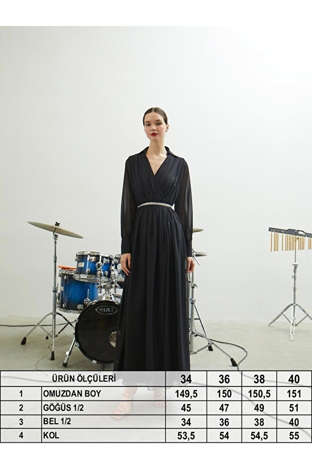 Rochie lungă din șifon negru - 6