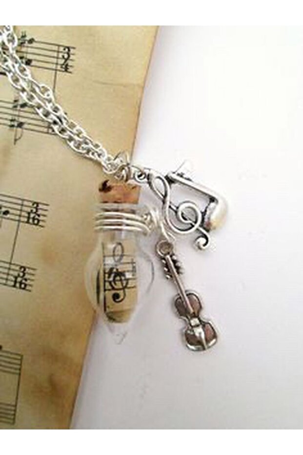 Cam Şişede Nota Kolye Çelik - 1