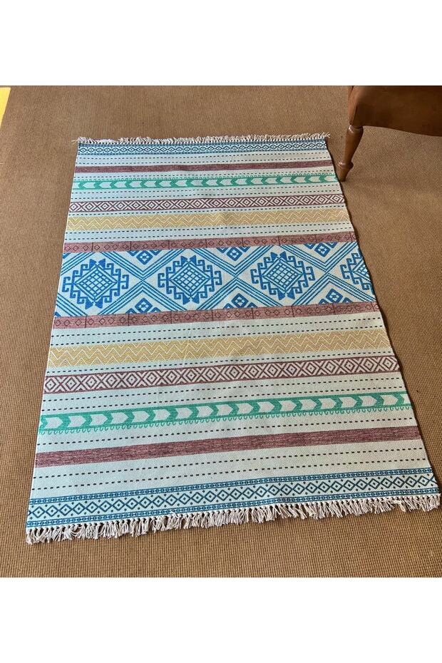 Cotton 556 Ethnic Patterned Woven Base Multicolored Rug