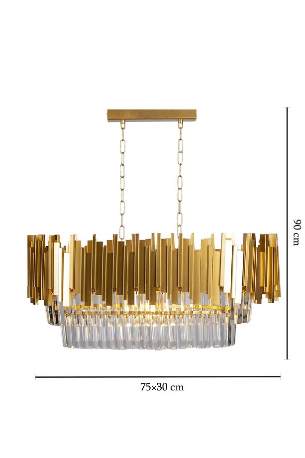 Yemek Masası Üstü Kristal Taşlı Yaldız Lüks Avize - 4