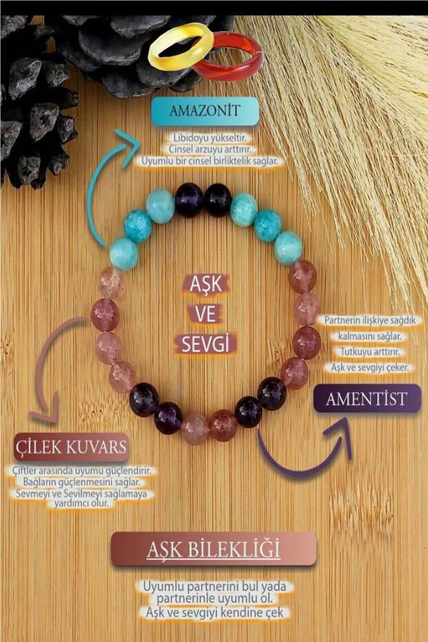 Certified Natural Stone Love and Love Bracelet (with Agate Ring Gift)