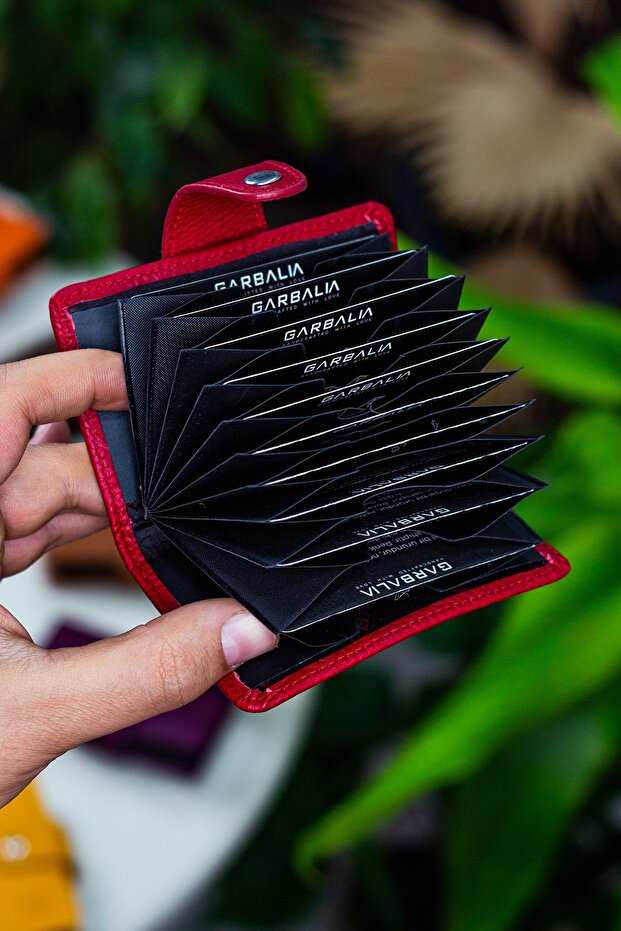 Adanus Genuine Leather Red Accordion Card Holder