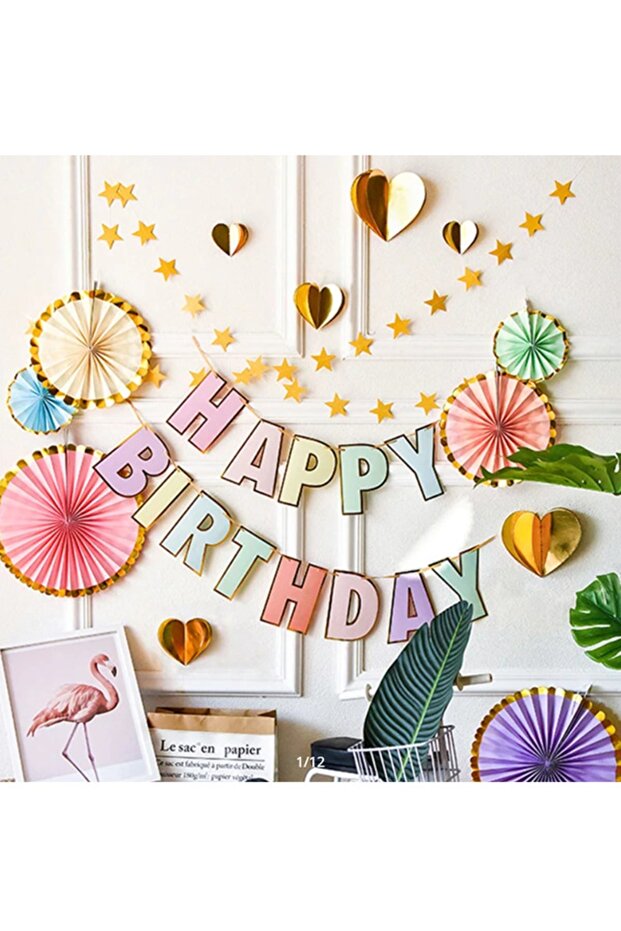 Happy Birthday Banner Makaron Varaklı