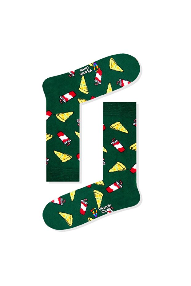 Pizza Green Colored Socks - 1