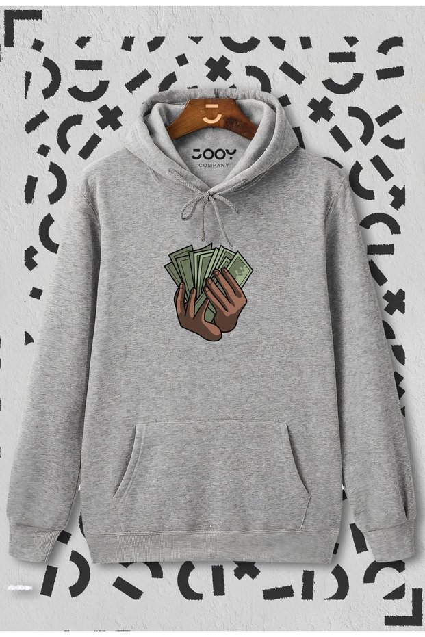 Money Printed Gray Hooded Sweatshirt