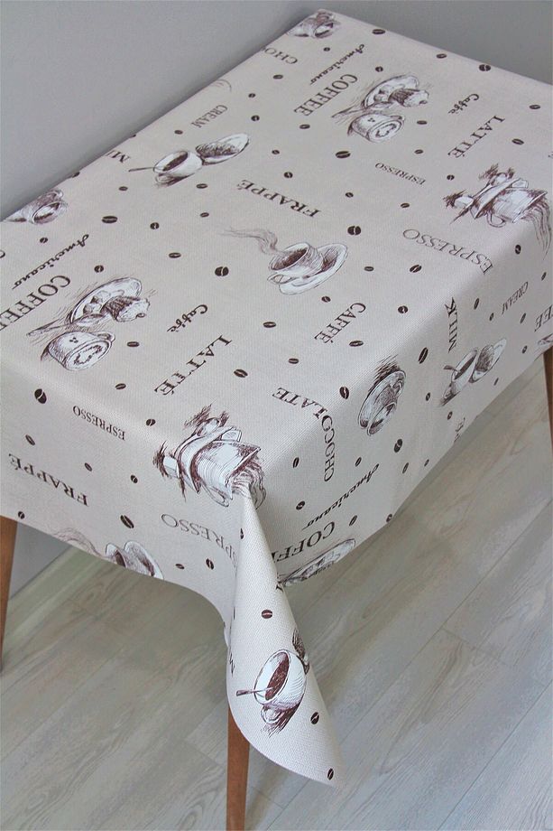 Astarlı PVC Silinebilir Muşamba Masa Ortusu Kahve Coffe - 3