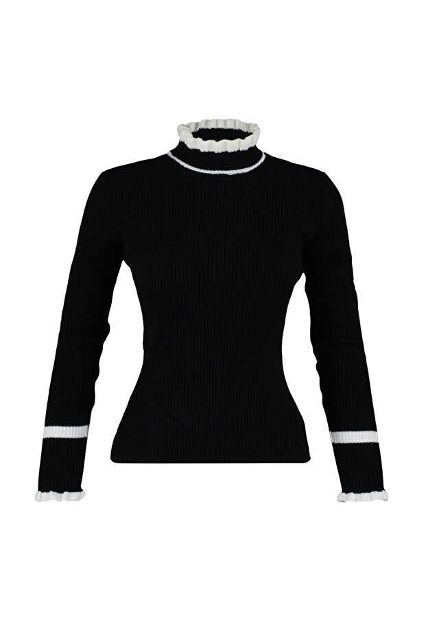 Schwarzer Strickpullover mit Farbblockdesign TWOAW22KZ1250 - 6