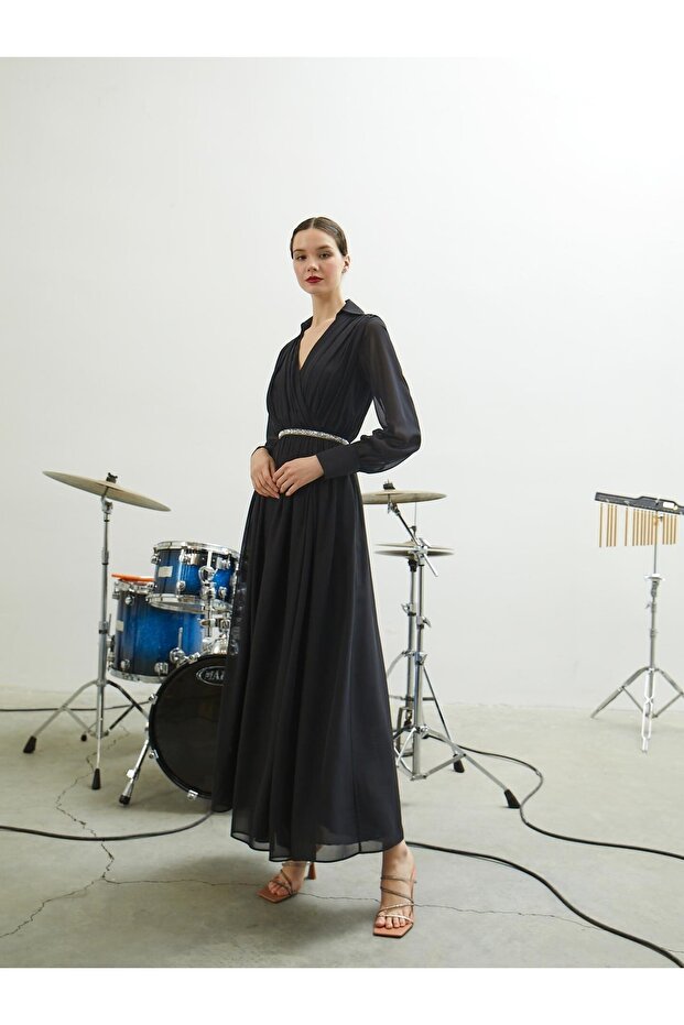 Rochie lungă din șifon negru - 3