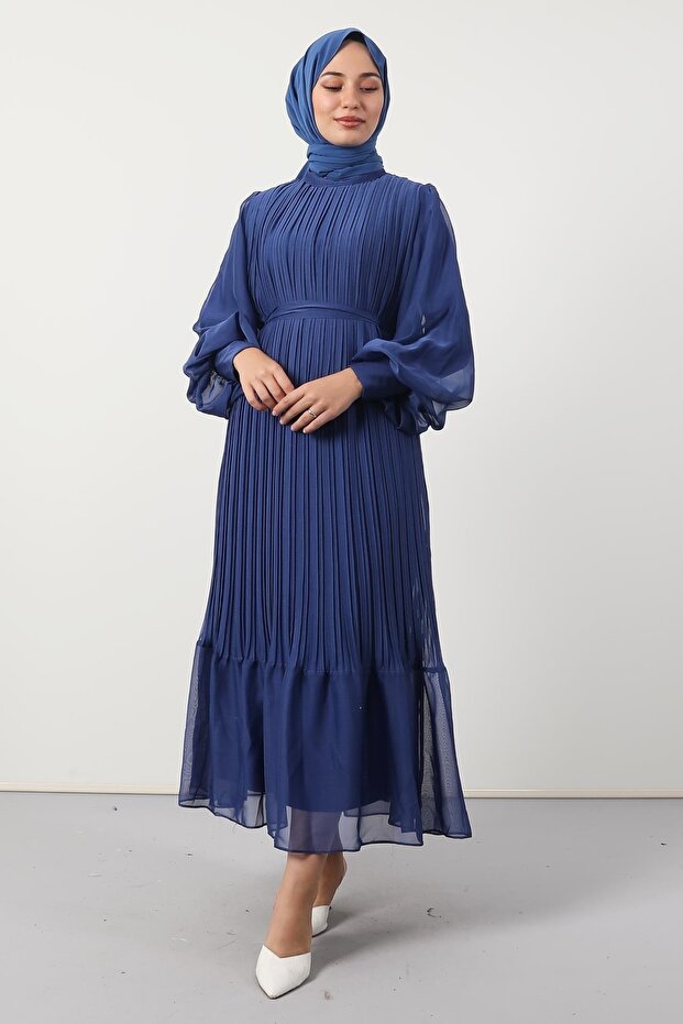 Piliseli Abiye Gece Mavi - 4