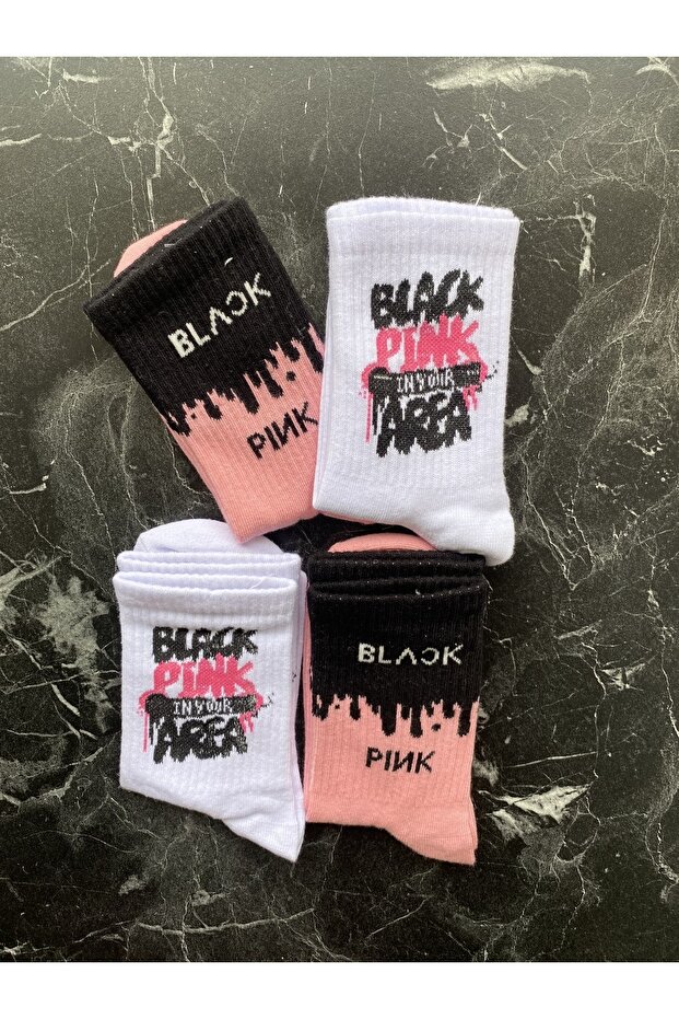 Unisex 4-Piece Black Ping Cheerful College Tennis Socks