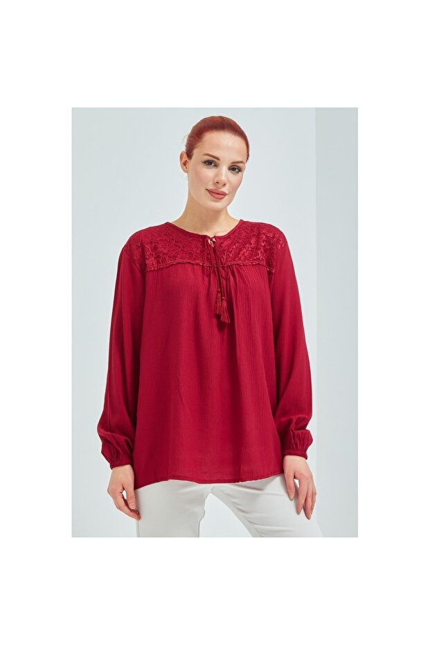 Women's Burgundy Sile Cloth Mother Combed Cotton Blouse