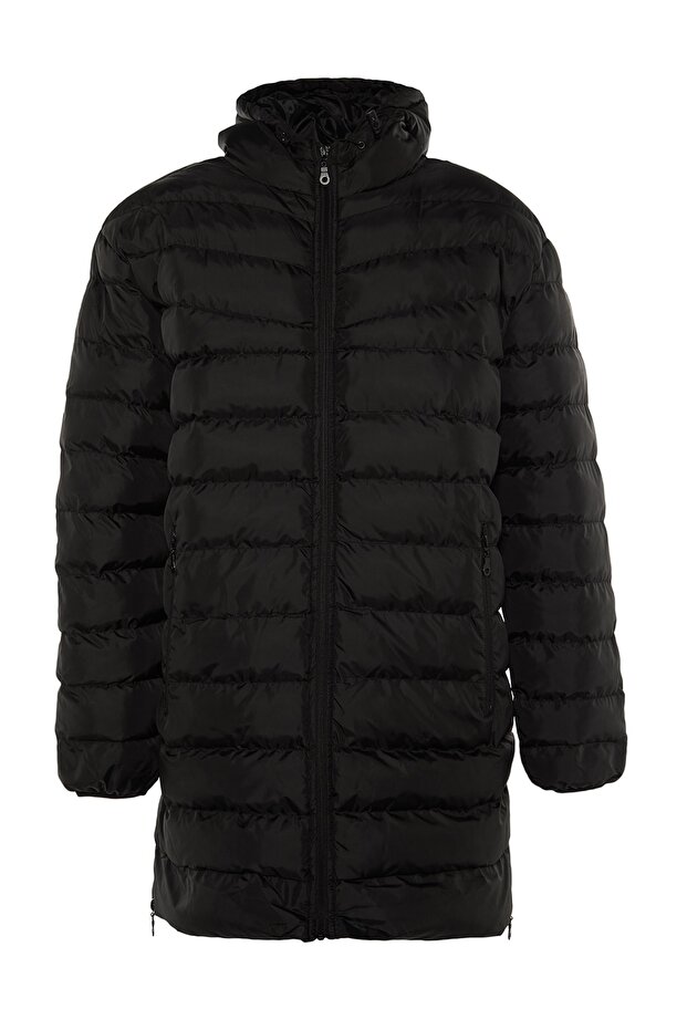 Siyah Regular Fit Yanı Fermuarlı Rüzgara Dayanıklı Kışlık Mont TMNAW23MO00064 - 11