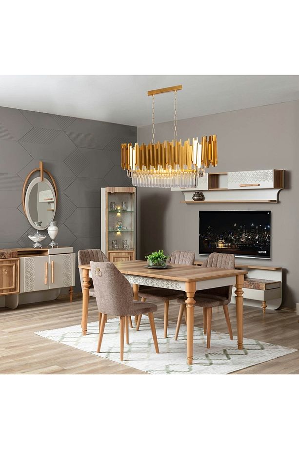 Yemek Masası Üstü Kristal Taşlı Yaldız Lüks Avize - 2