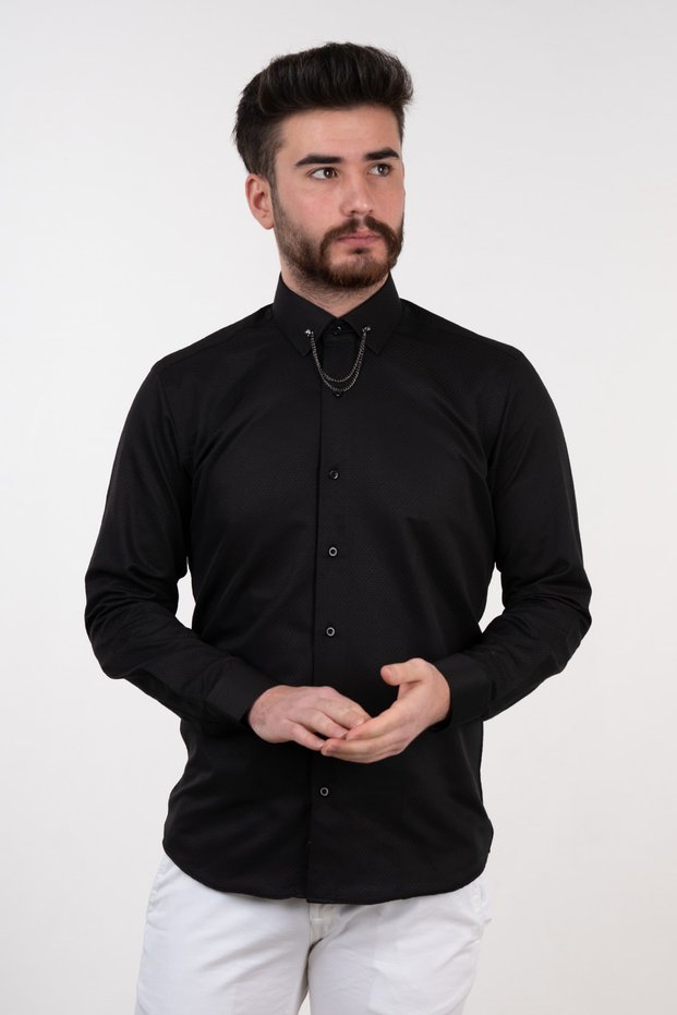 SLIMFIT SHIRT WITH COLLAR CHAIN