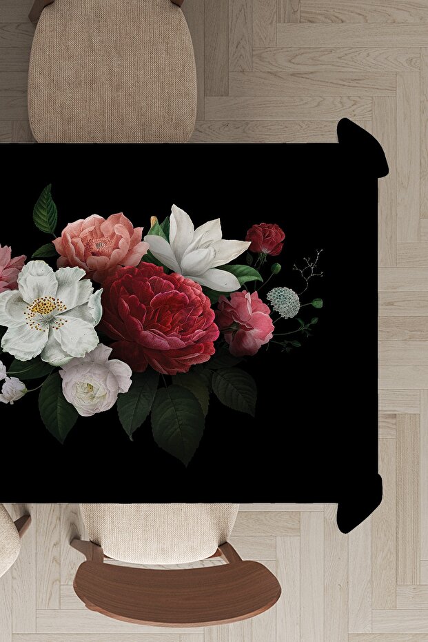 Premium Washable Stain Resistant Thai Feather Velvet Fabric Floral Tablecloth Mso436
