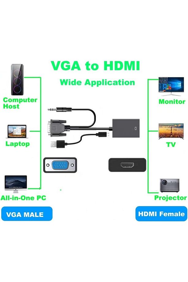 Vga Input(giriş) & Hdmı Output (çıkış) 1080p Hd Video Converter Micro Usb Power Güç Girişli - 2