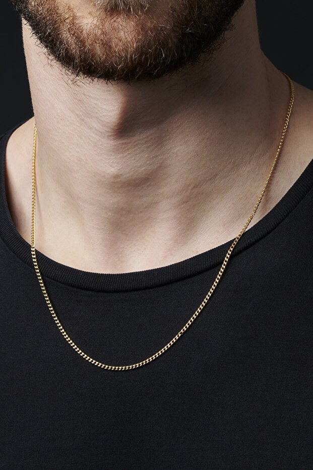 Stainless Steel Men's Yellow Thin Barley Necklace - Imported Anti-Tarnish Steel