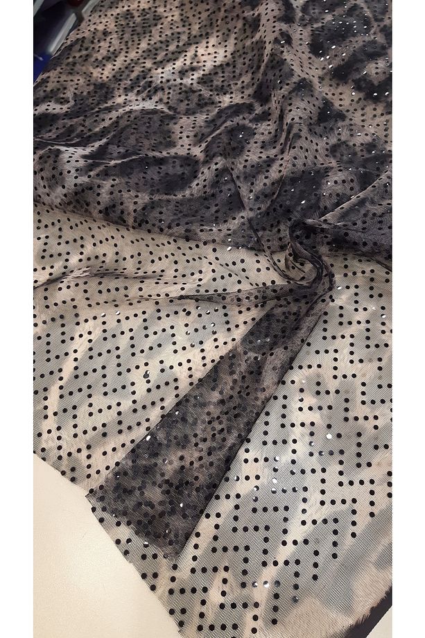 Leopar Desen Yapıştırma Pullu Tül 1 Metre - 2