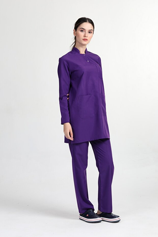 Lycra Cotton Hijab Doctor Nurse Uniform Set Purple