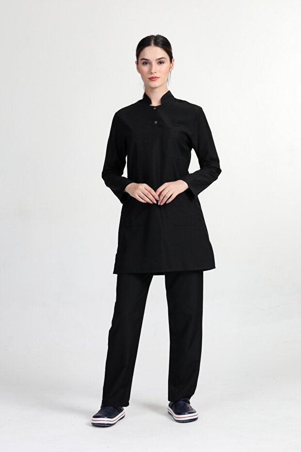 Women's Black Lycra Cotton Hijab Doctor Nurse Jersey Set