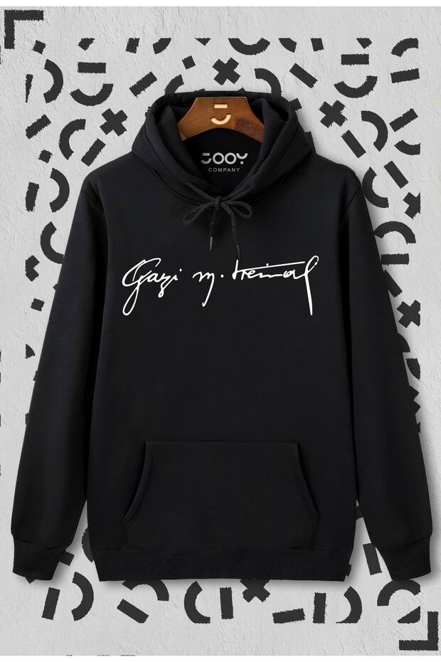 Unisex Black Gazi M.kemal Atatürk Signature Hooded Sweatshirt Hoodie