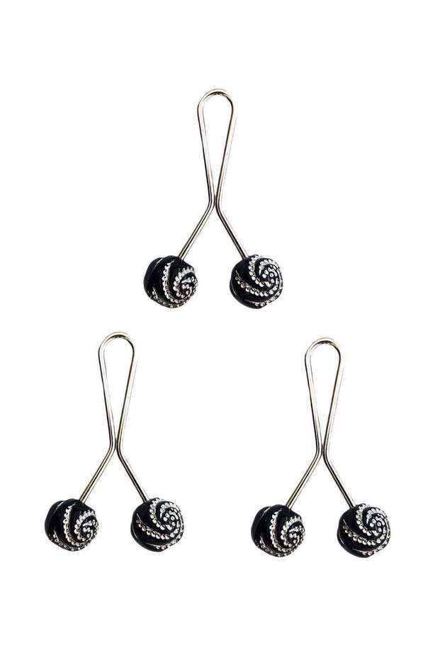 3 Pieces Hijab Scarf and Shawl Clip Black Patterned