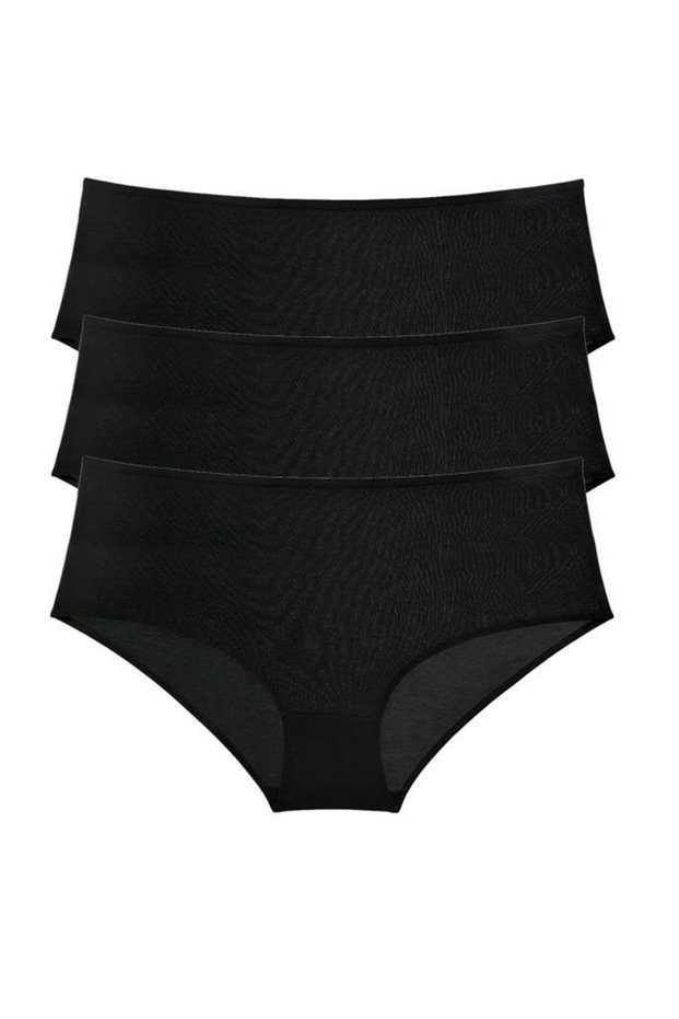3 Pieces Women's High Waist Bato Panties Black
