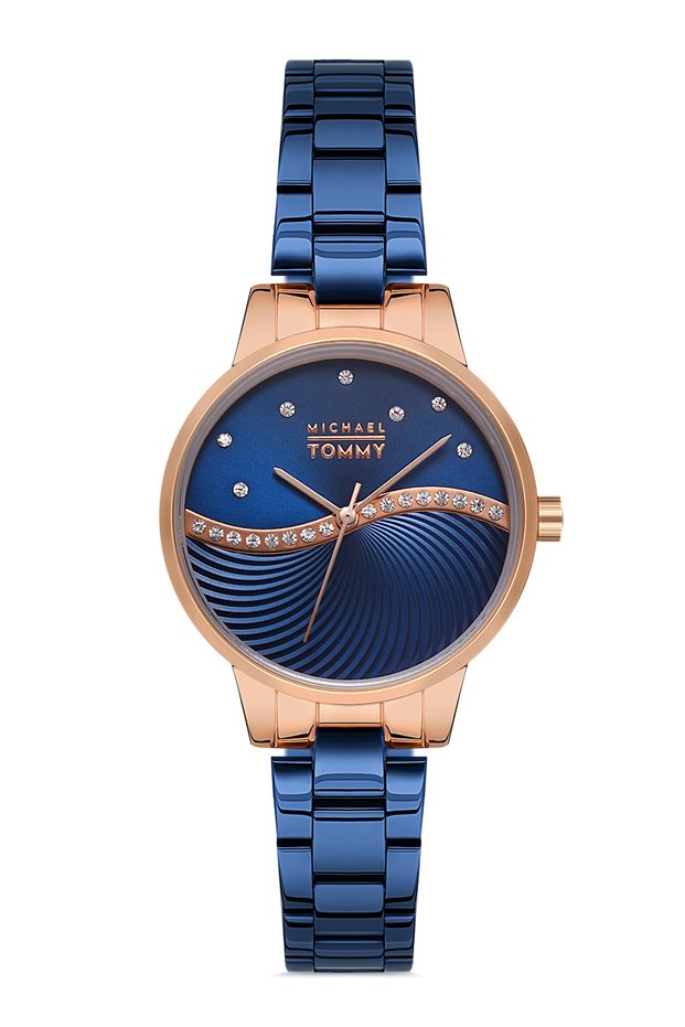 Mt-20217L-Lrl03 Women's Navy Blue Wristwatch with Stone Detail