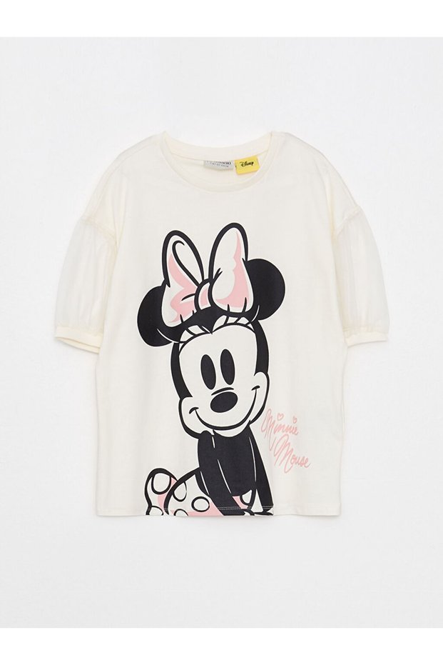 Crew Neck Minnie Mouse Printed Short Sleeve Girls' T-Shirt