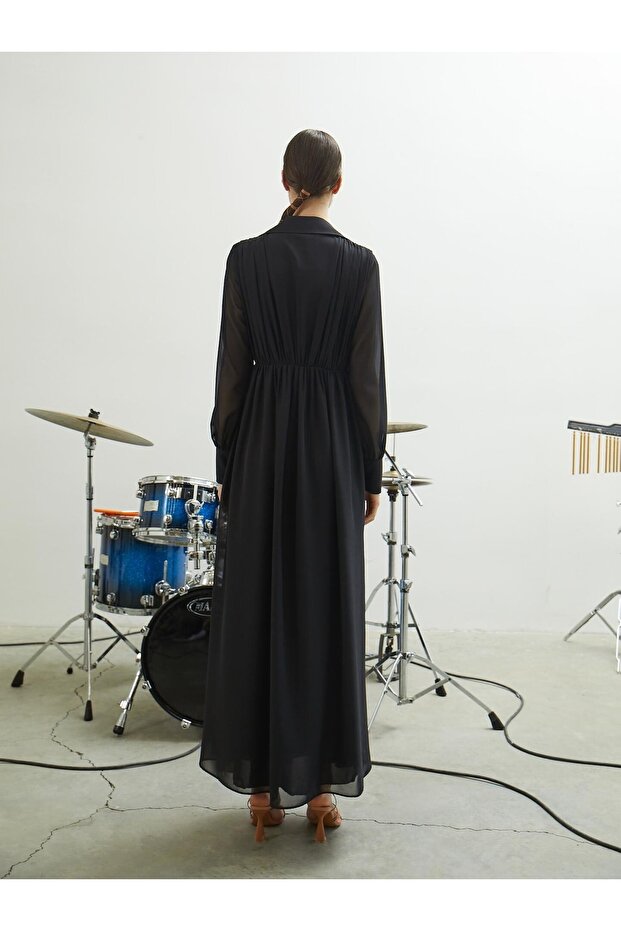 Rochie lungă din șifon negru - 5