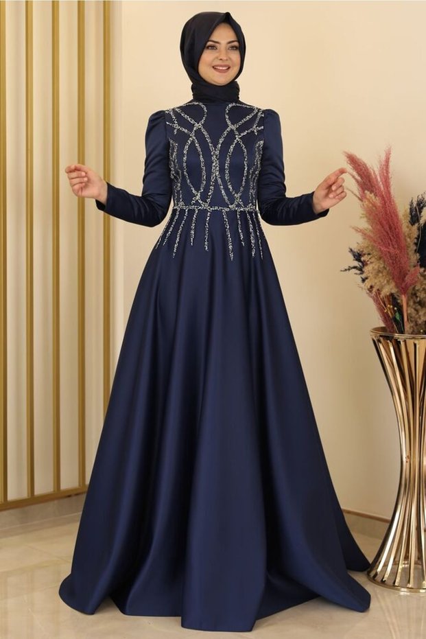 Zen Satin Evening Dress Navy Blue - Design - Fsc2131