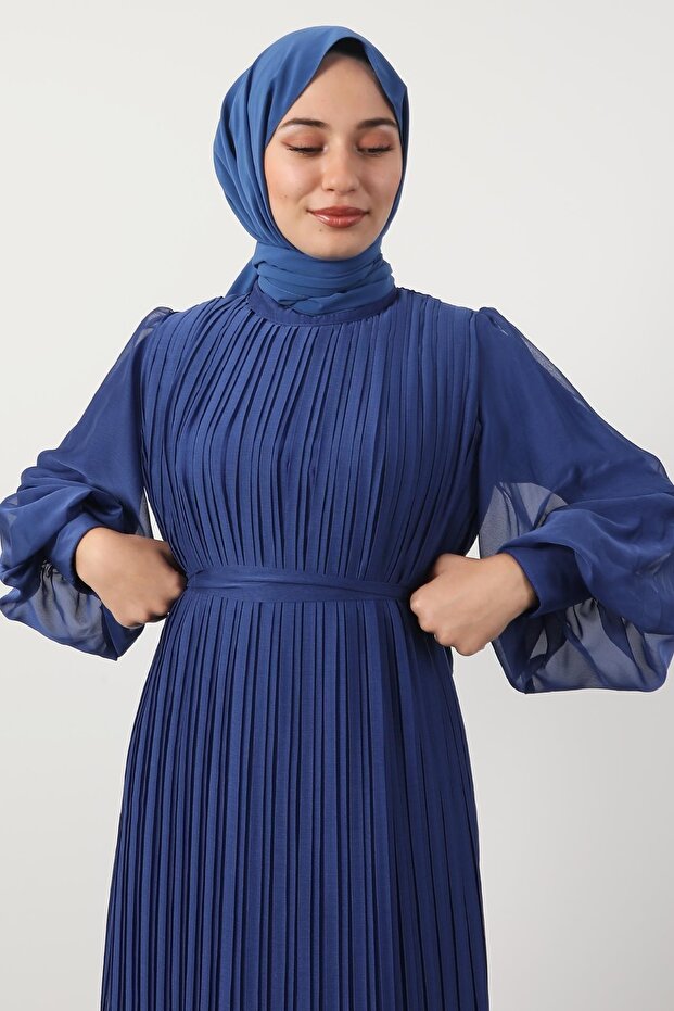 Piliseli Abiye Gece Mavi - 5