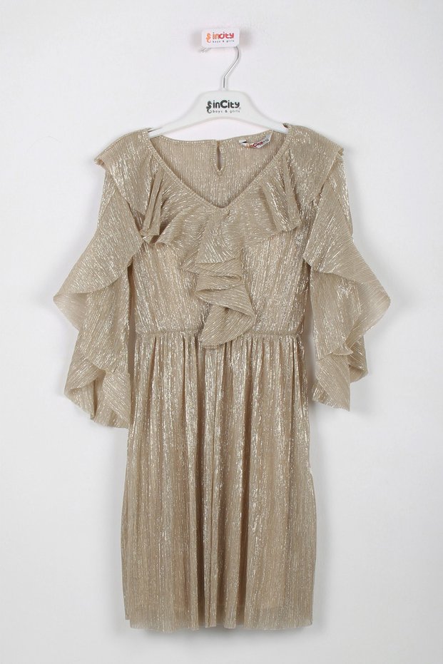 Girl's Gold Yellow Long Dress with Collar