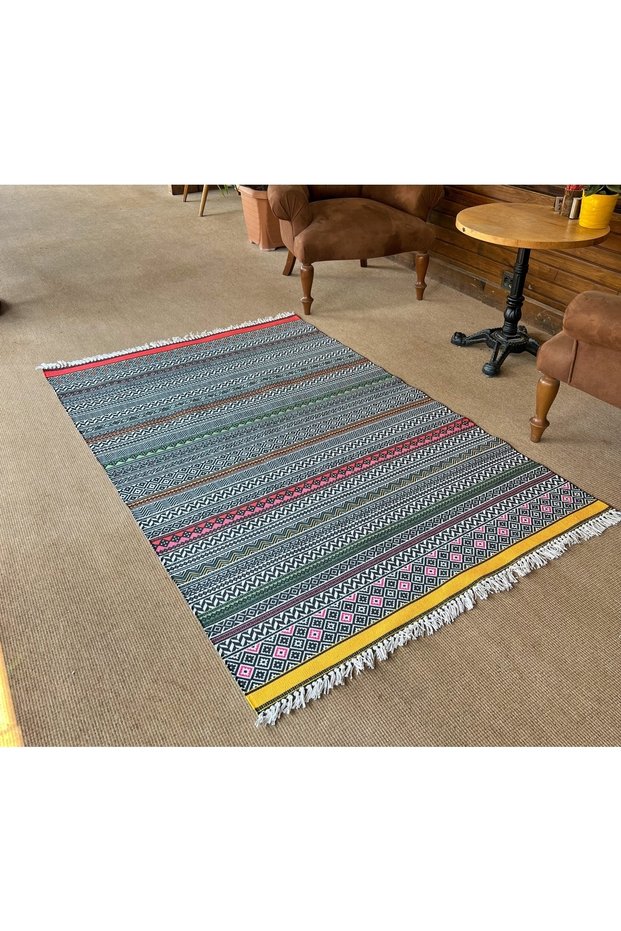 Cotton 557 Ethnic Patterned Woven Base Multicolored Rug