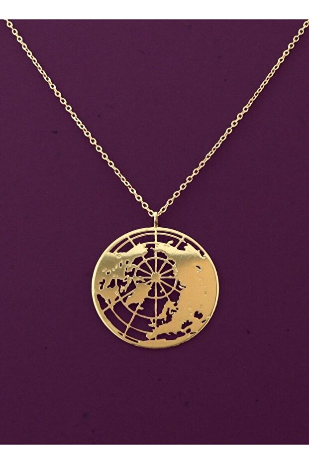 24 Ayar Has Altın Kaplama Dünya Küre Kolye - 1